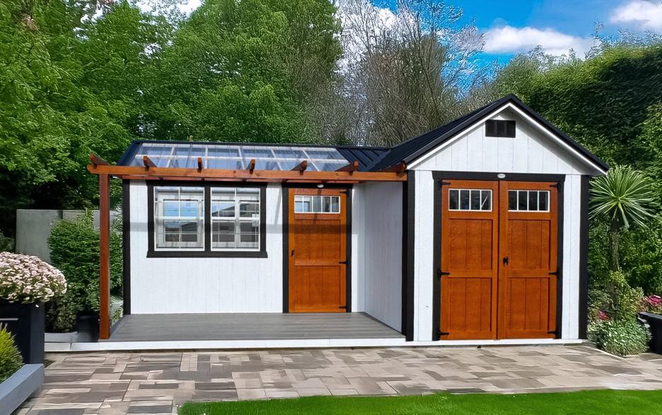 This multi-use space can be used practically for storing yard tools & lawn equipment.