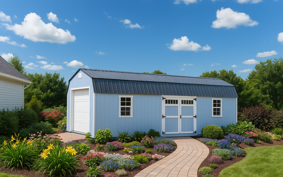 Compass Garage with white trim and white garage door.