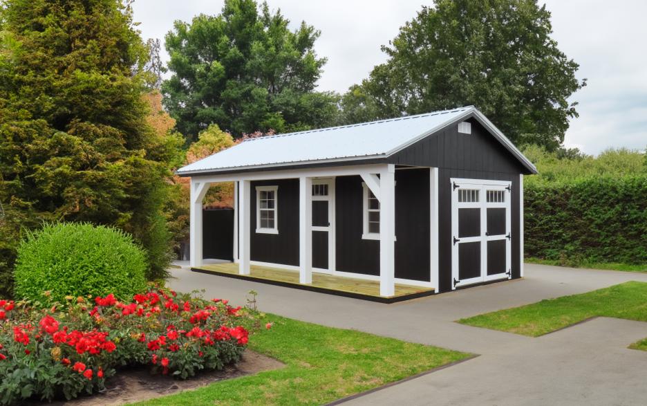 Signature Appalachian Cabin: black LP barn siding with black doors, barn white trim and galvalume roofing