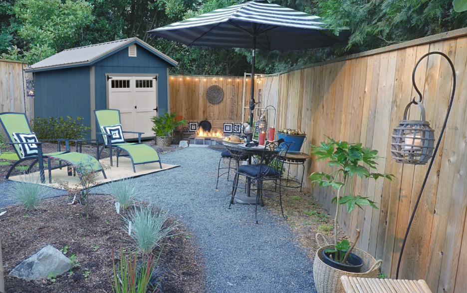 Signature Garden Shed: wedgewood blue LP barn siding with barn white double doors, cape code gray trim & galvalume roofing
