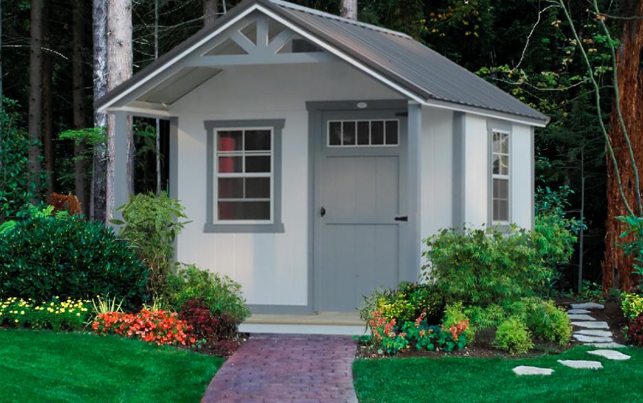 Signature Hunter Cabin: barn white LP barn siding with cape cod gray door, cape cod gray trim and charcoal roofing